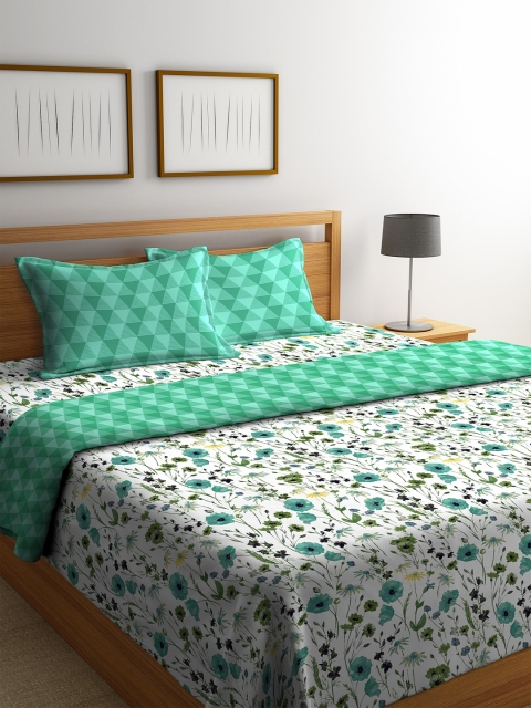 

Portico New York White & Green Floral 144 TC Bedding Set