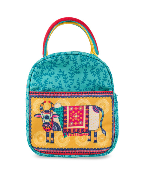 

Chumbak Yellow & Blue Printed Handheld Bag
