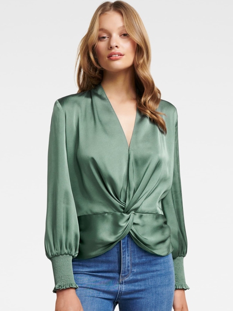 

Forever New Women Green Solid Wrap Top