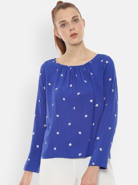 

Van Heusen Woman Blue & White Floral Print A-Line Top