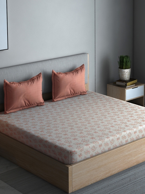 

Boutique Living India Beige & Peach Floral 210 TC Cotton Bedsheet with Pillow Covers