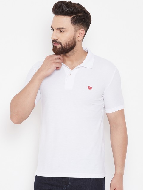 

Duke Men White Solid Polo Collar T-shirt