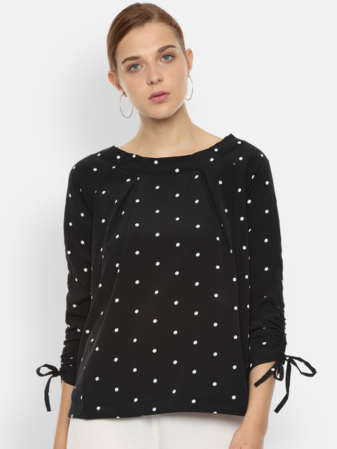 

Van Heusen Women Black & White Polka Dot Print Top
