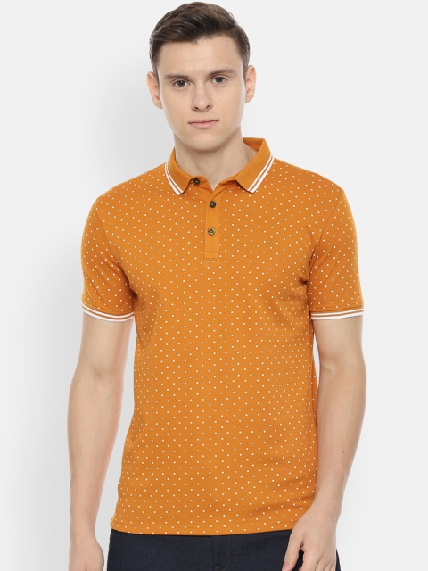 

V Dot Men Mustard Yellow Printed Polo Collar T-shirt