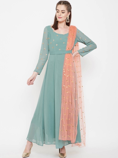 

PANIT Women Teal Green Embellished A-Line Kurta