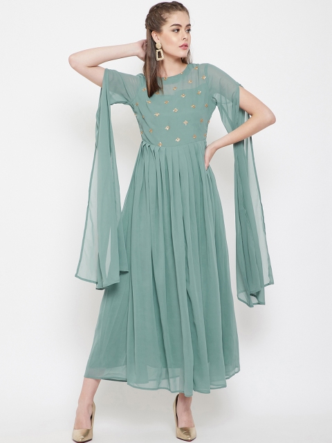 

PANIT Women Embellished Teal Maxi Dress, Green