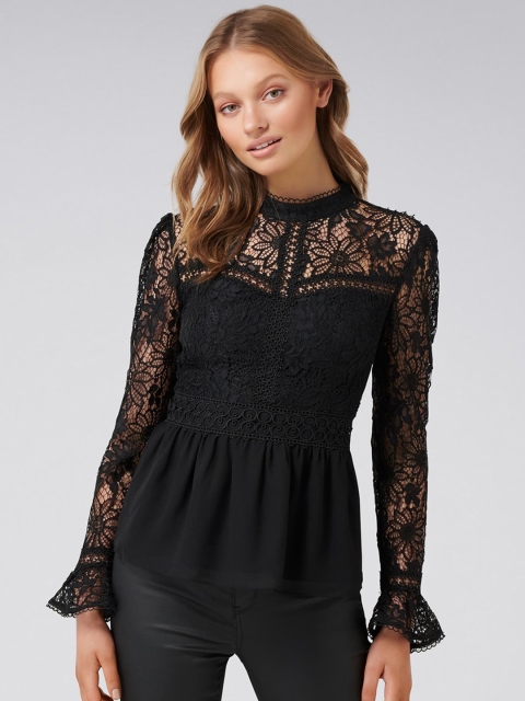 

Forever New Women Black Self Design Peplum Top