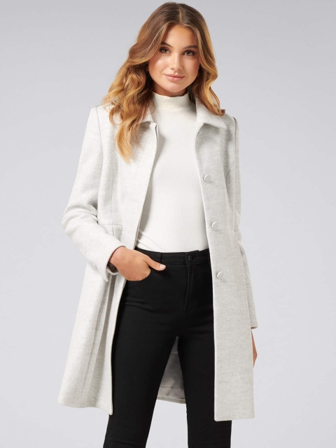 

Forever New Women Grey Solid Longline Overcoat