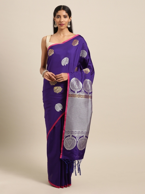 

Mitera Blue & Silver-Toned Silk Blend Woven Design Banarasi Saree