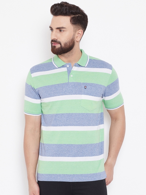 

Duke Men Blue Striped Polo Collar T-shirt