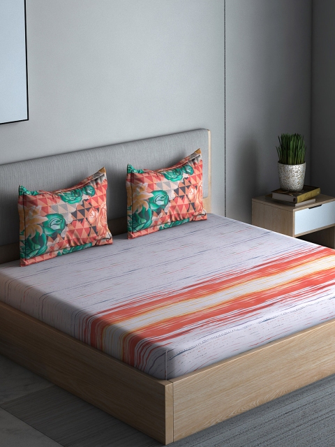 

Boutique Living India Grey & Orange Solid 210 TC Cotton 1 Queen Bedsheet with 2 Pillow Covers
