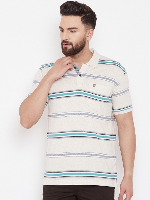 

Duke Men Off-White Striped Polo Collar T-shirt