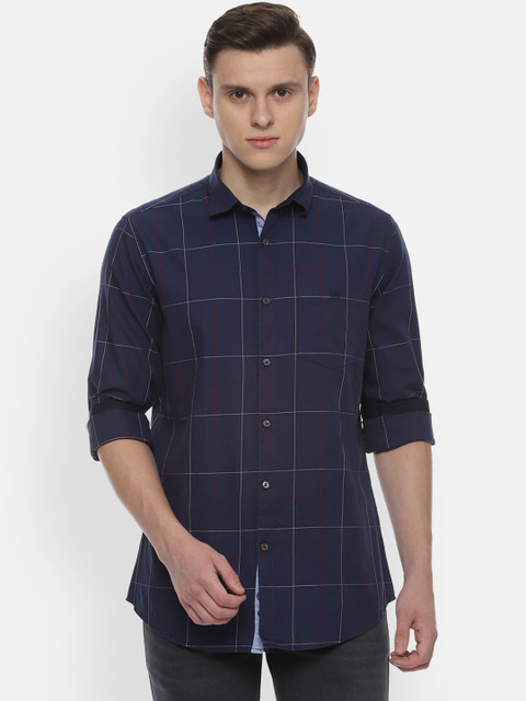 

Van Heusen Sport Men Navy Blue Slim Fit Checked Casual Shirt