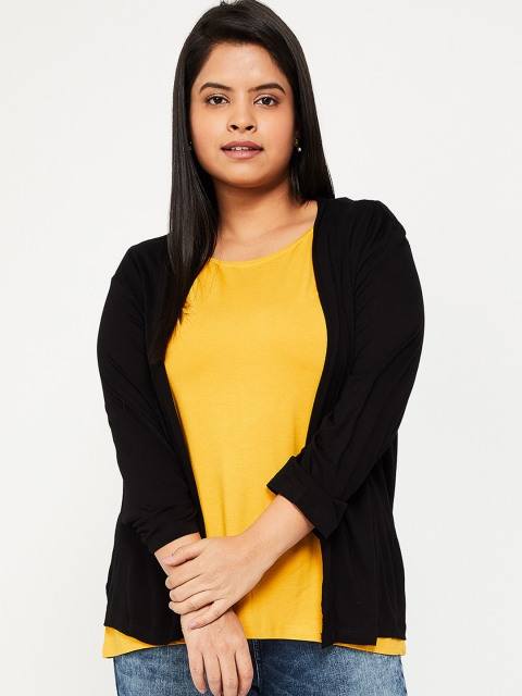 

nexus Plus Size Women Black Solid Open Front Shrug