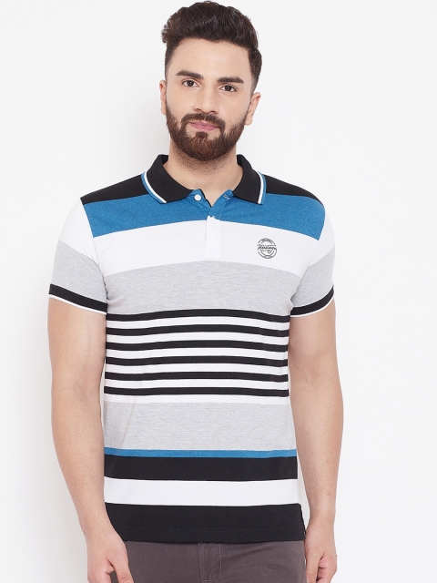 

Duke Men Grey Striped Polo Collar T-shirt