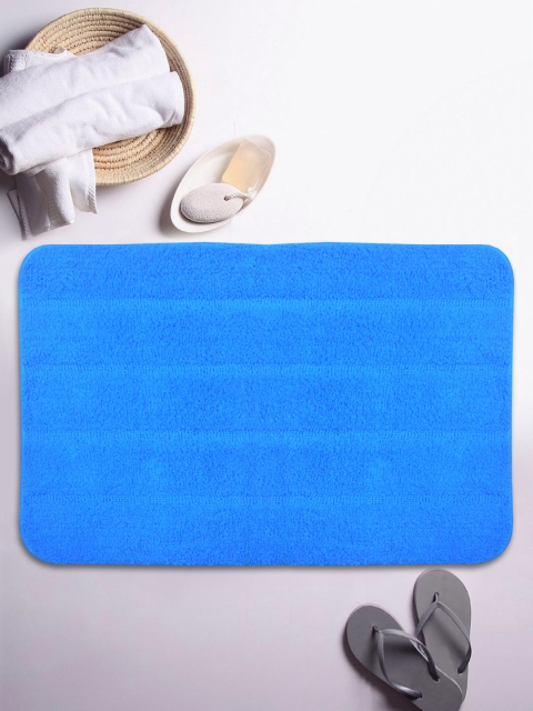 

BIANCA Black Solid Microfibre Anti Skid & HD Rubber Backing 1300 GSM Bath Rug, Blue