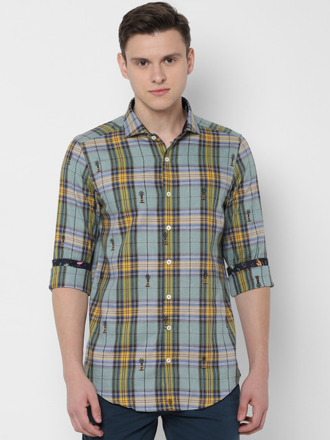 

SIMON CARTER LONDON Men Green & Mustard Yellow Slim Fit Printed Casual Shirt