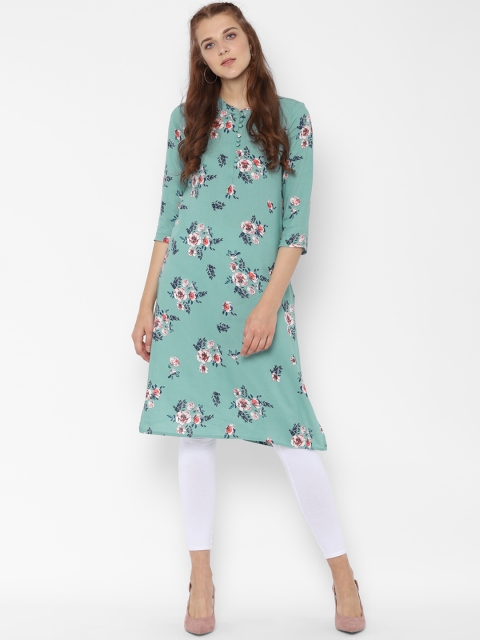 

People Women Blue Printed Straight Kurta