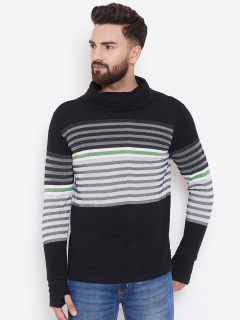 

Duke Men Black & White Striped Turtle Neck T-shirt