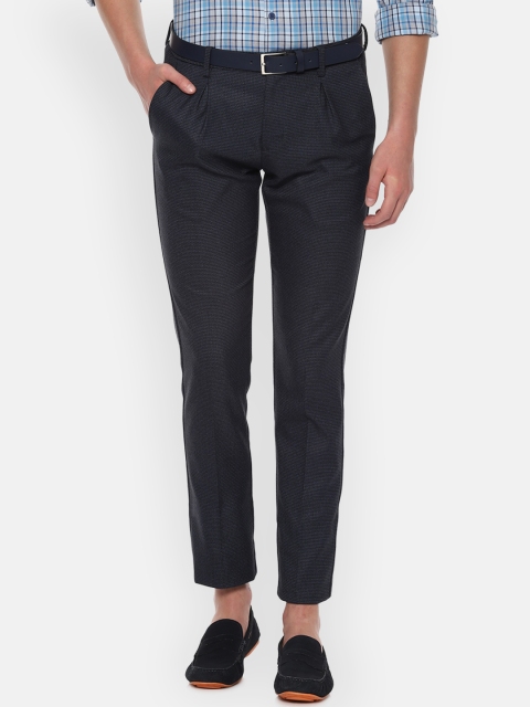 

Allen Solly Men Navy Blue Slim Fit Self Design Regular Trousers