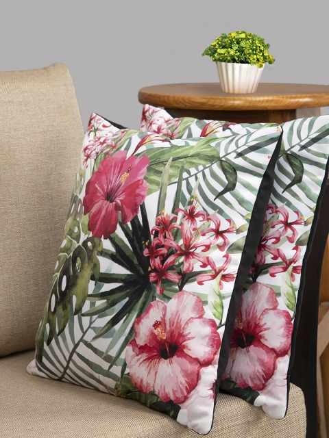 

HOUZZCODE Multicoloured Set of 2 Floral Square Cushion Covers, Multi