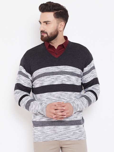 

Duke Men Grey Striped Sweater