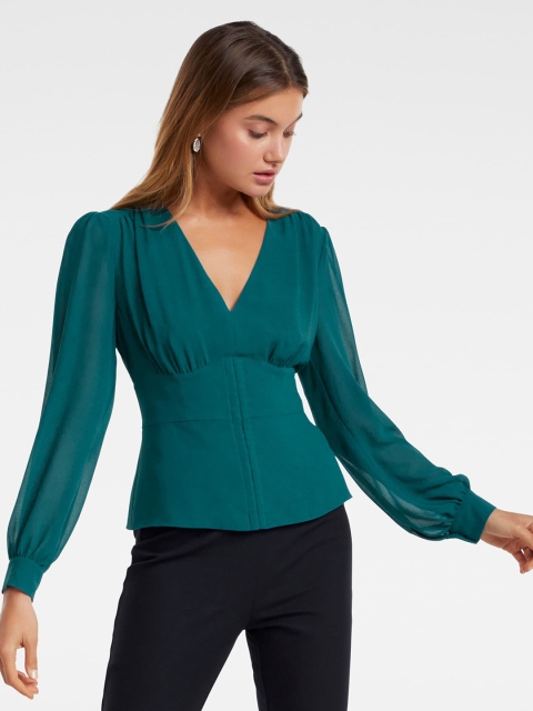 

Forever New Women Teal Solid Empire Top