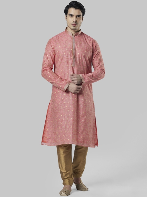 

Ethnix by Raymond Men Red & Gold-Toned Woven Design Kurta with Churidar