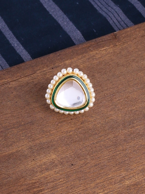 

Voylla Women White and Green Stone Studded Handcrafted Ring