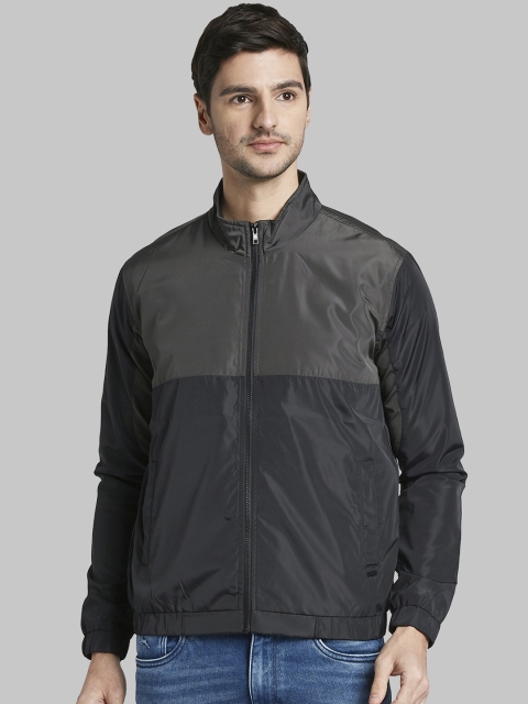 

Parx Men Grey & Black Colourblocked Bomber Jacket