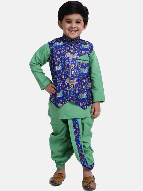 

BownBee Boys Green & Blue Printed Kurta with Dhoti Pants with Nehru Jacket