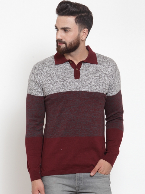 

Kalt Men Grey and Maroon Colourblocked Sweater