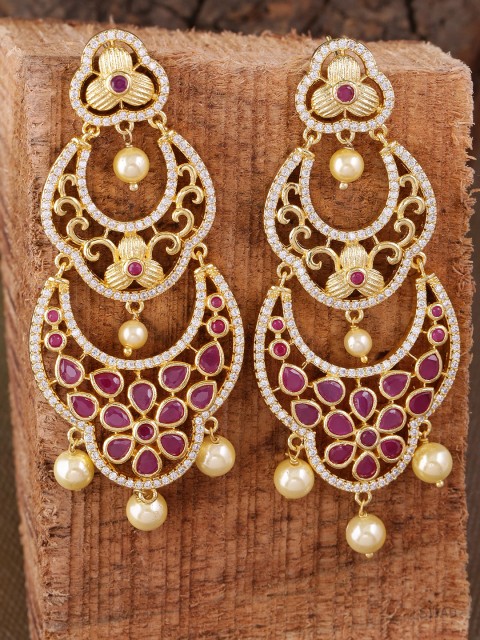 

Voylla Gold-Toned & White Classic Drop Earrings