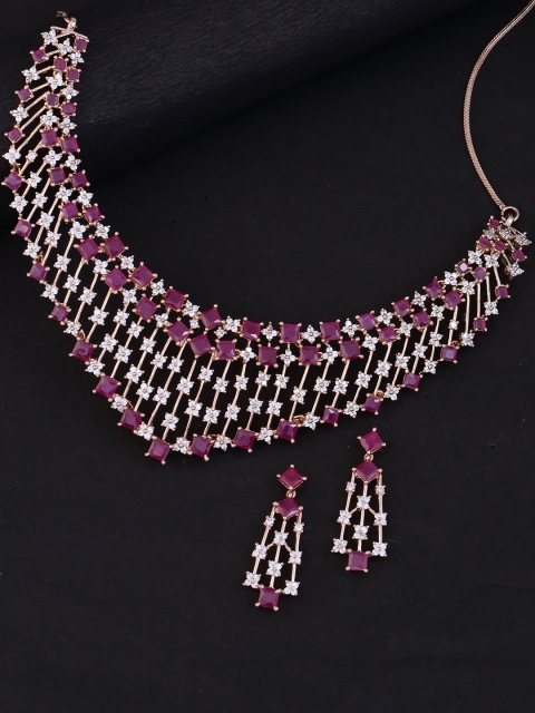 

Voylla Women Rose Gold-Plated & Pink Cubic-Zirconia Studded Jewellery Set
