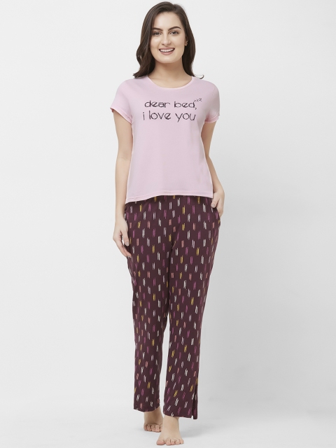 

Mystere Paris Women Pink & Purple Solid Night Suit