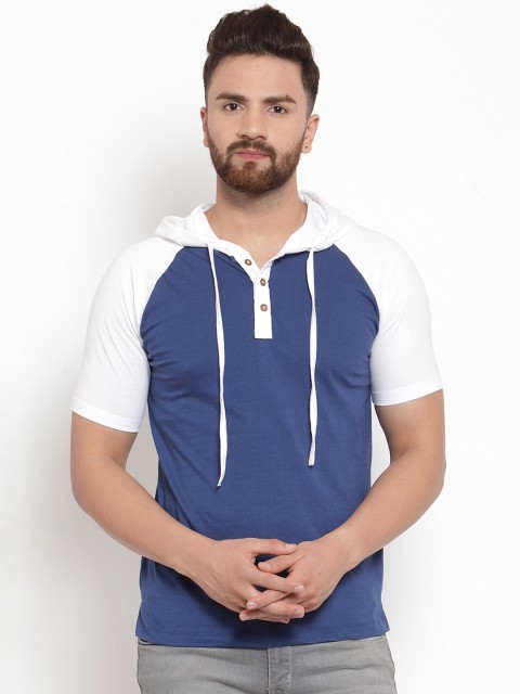 

Kalt Men Blue Colourblocked Hood T-shirt