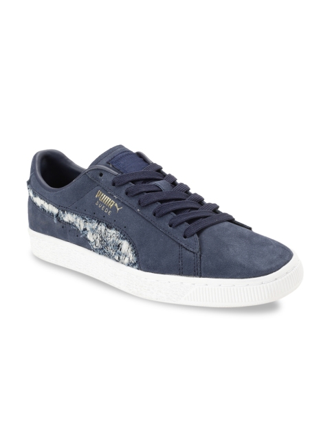 

Puma Men Navy Blue Suede Ripped Denim Sneakers