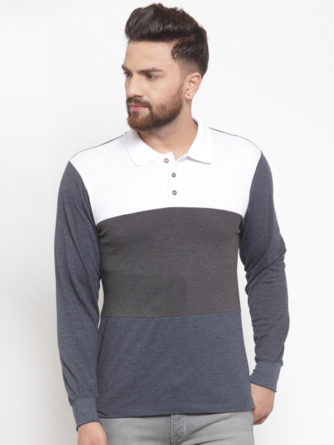 

Kalt Men White Colourblocked Polo Collar T-shirt