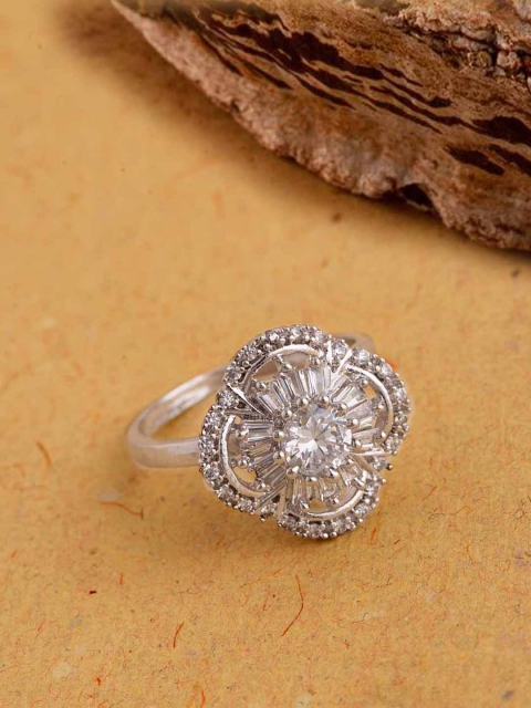 

Voylla Women Silver-Plated Cubic Zirconia Stone-Studded Handcrafted Ring