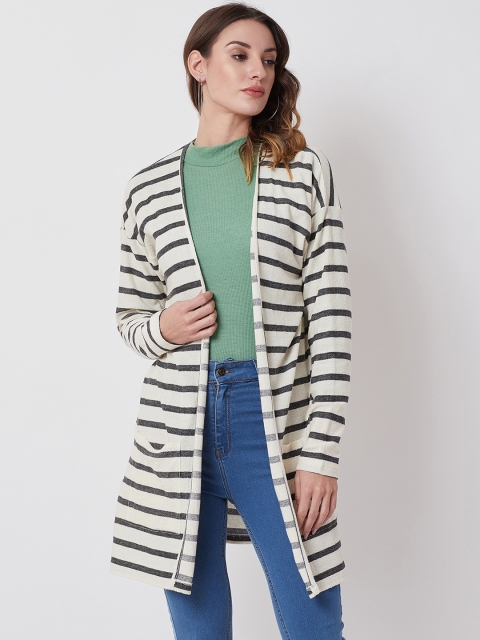 

Nun Women Black & Beige Striped Open Front Shrug