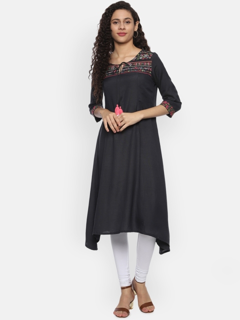 

People Women Black Solid A-Line Kurta