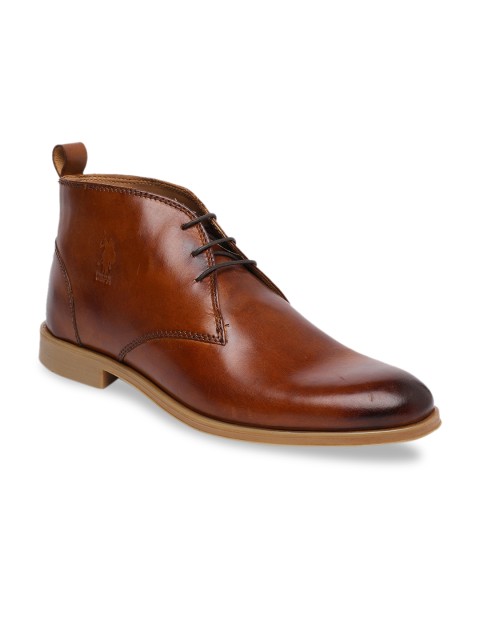

U.S. Polo Assn. Men Tan Solid Mid-Top Leather Sneakers