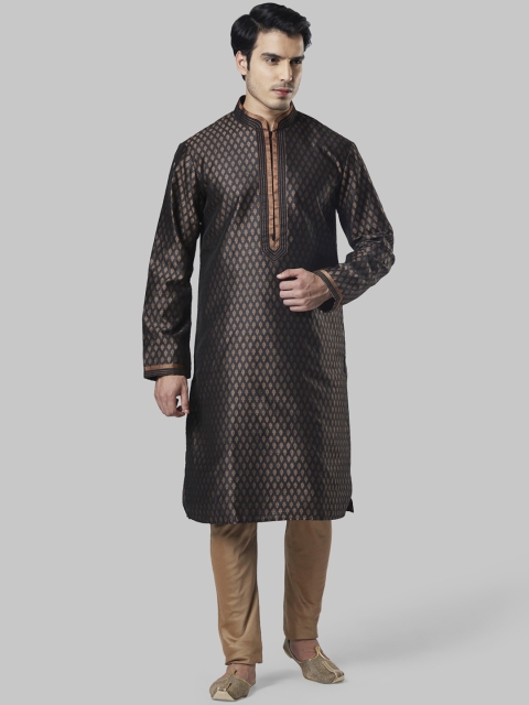 

Ethnix by Raymond Men Black & Gold-Toned Printed Kurta with Churidar