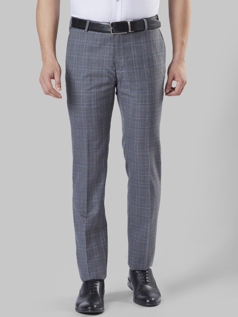 

Raymond Men Grey & Blue Regular Fit Checked Formal Trousers