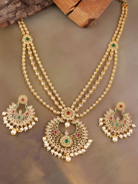 Voylla Women Gold-Toned & Cubic Zirconia Stone Studded Handcrafted Jewellery Set