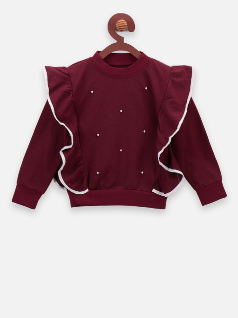 

LilPicks Girls Maroon Solid Sweatshirt