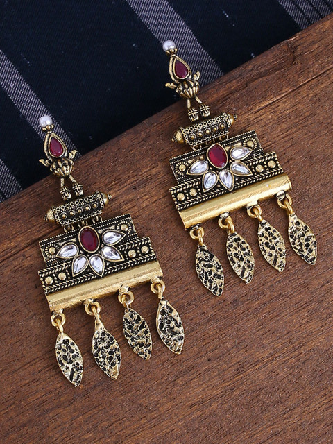 

Voylla Gold-Toned & Red Classic Drop Earrings
