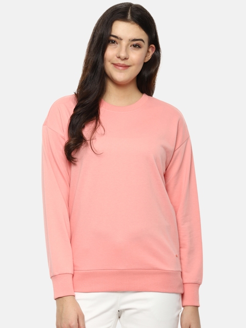 

Van Heusen Women Peach-Coloured Solid Round Neck T-shirt