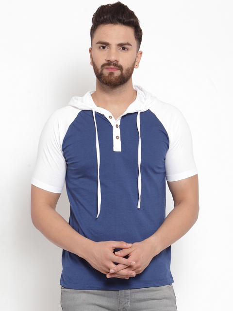 

Kalt Men Blue Solid Hood T-shirt