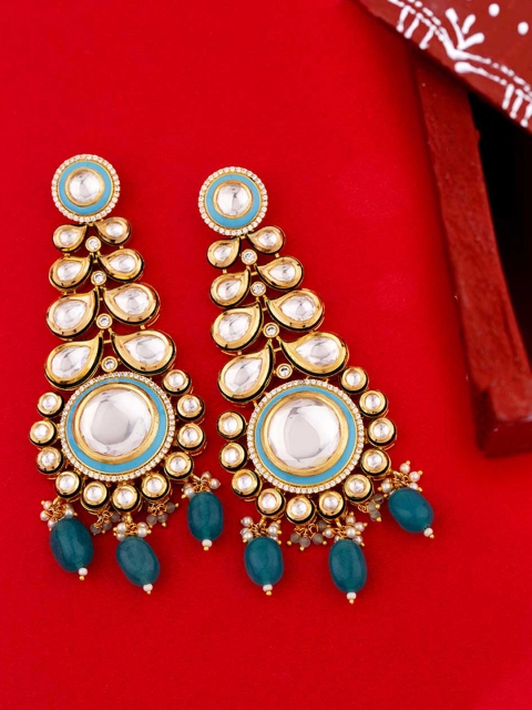 

Voylla Gold-Toned & White Classic Drop Earrings